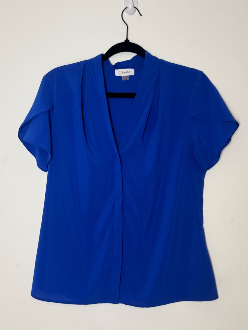 Calvin Klein Women’s Cobalt Blue Blouse Tulip Shirt Sleeve Medium V-neck